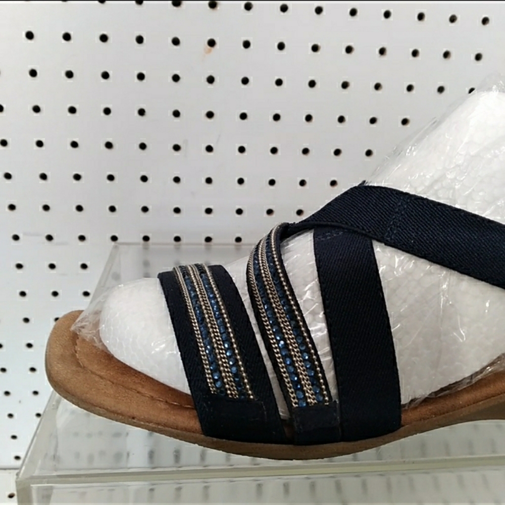 Impo | Navy Sandals | Stretch Straps Comfort Memory Foam Padded Flat Wedge Heel